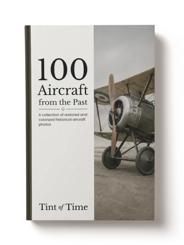 Cover of the book 100 Aircraft from the Past, featuring a vintage propeller aircraft on the cover and the subtitle "A collection of restored and colorized historical aircraft photos.